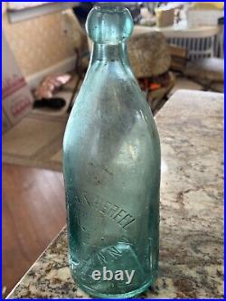 Vtg rare slug plt embossed aqua Blob Top bottle Kirsch & Herfel Brooklyn N. Y