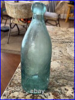 Vtg rare slug plt embossed aqua Blob Top bottle Kirsch & Herfel Brooklyn N. Y