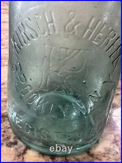 Vtg rare slug plt embossed aqua Blob Top bottle Kirsch & Herfel Brooklyn N. Y