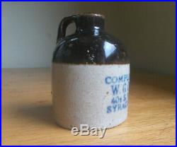 W. G. Overhiser 401 Salina St Syracuse, Ny 1905 Advertising Stoneware Mini Jug
