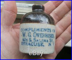 W. G. Overhiser 401 Salina St Syracuse, Ny 1905 Advertising Stoneware Mini Jug
