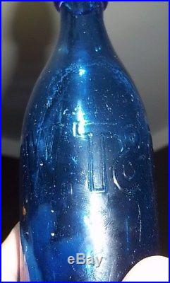 W. T. & Co in Block Letters! Back 49 Greene St. NY cir 1870s Cobalt blue Bottle