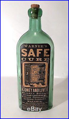 Warners Safe Cure Kidney Liver Green Glass Medicine Label Crownford Rochester NY