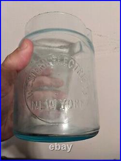 Western Electric Company New York Antique Glass Battery Jar Aqua Color