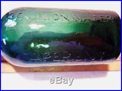 Whittled Emerald Green Pavilion Aperient Saratoga NY Mineral Spring Water Bottle