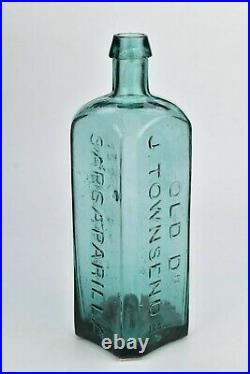 Whittled Icy Blue Old Dr. Townsend's Sarsaparilla Bottle New York Iron Pontil