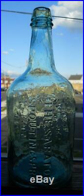 Whittled Mint Quart Aqua Geyser Spring Saratoga NY Mineral Spring Water Bottle