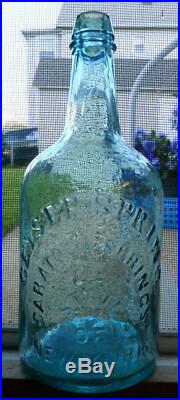 Whittled Mint Quart Aqua Geyser Spring Saratoga NY Mineral Spring Water Bottle