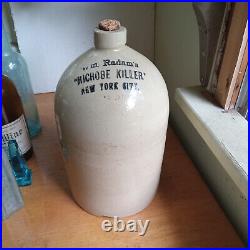 Wm RADAM'S MICROBE KILLER NEW YORK CITY 1890s QUACK MED STONEWARE GALLON JUG