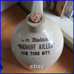 Wm RADAM'S MICROBE KILLER NEW YORK CITY 1890s QUACK MED STONEWARE GALLON JUG