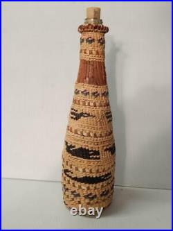 Xtra Tall Whales + Birds Pictorial Vintage Makah / Nootka Indian Bottle Basket