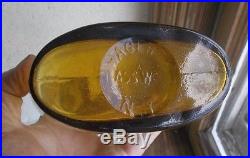 YELLOW CITRON HAGERTY GLASSWORKS N. Y. QUART WHISKEY FLASK 1870s APPLIED LIP RARE