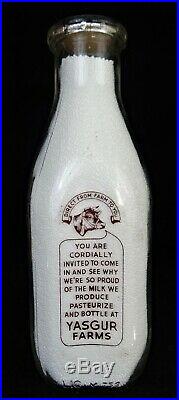 Yasgur Quart Dairy Milk Bottle 1966 Pre Woodstock 1969 Bethel NY Excellent cond