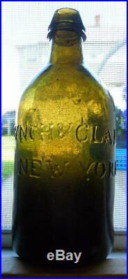 Yellow Olive Green Lynch & Clarke Saratoga New York Mineral Spring Water Bottle